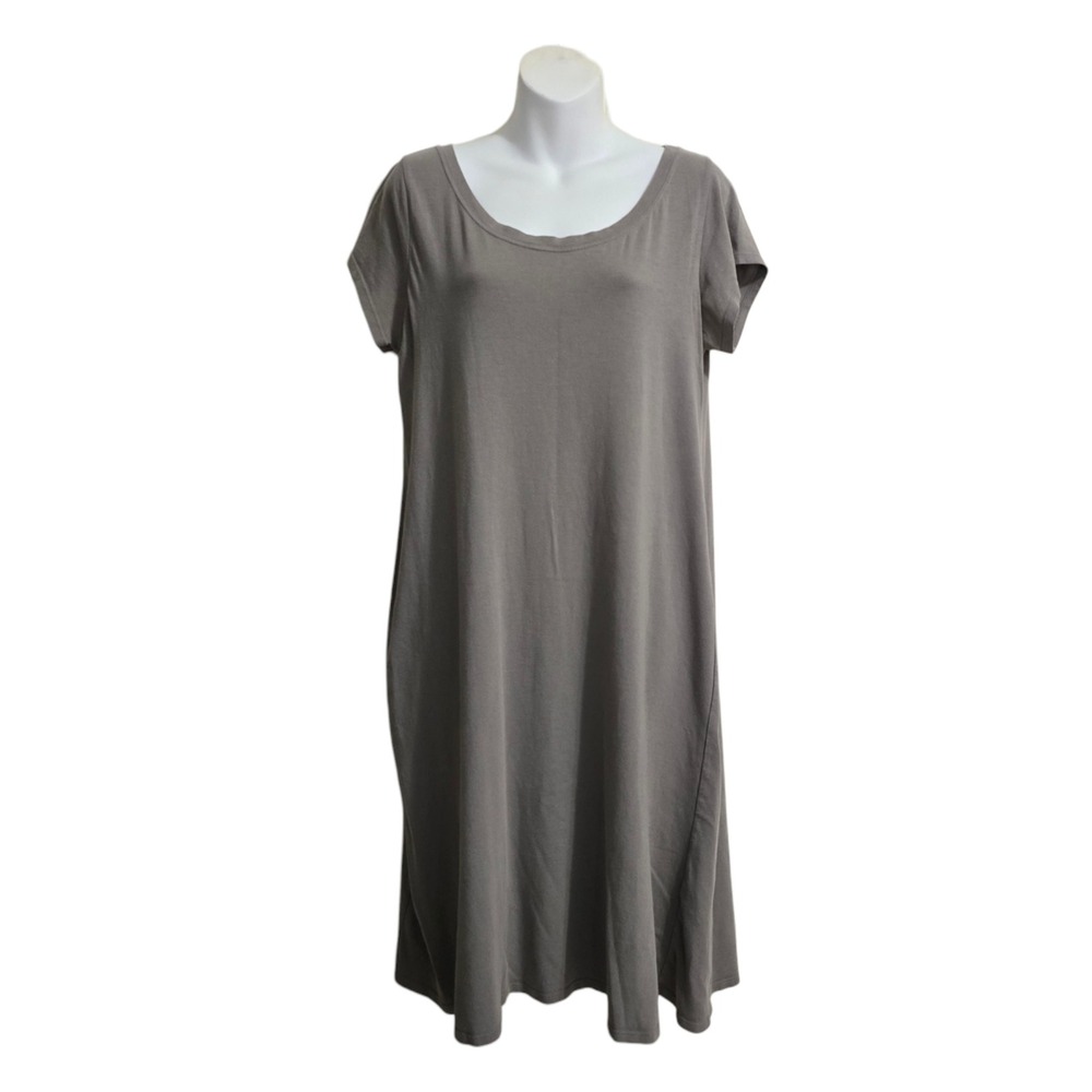 Eileen Fisher Organic Cotton Ballet-Neck Knee Length Dress In Taupe Sz S